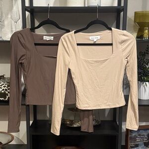 Abound Long Sleeve Tops - Brown and Tan